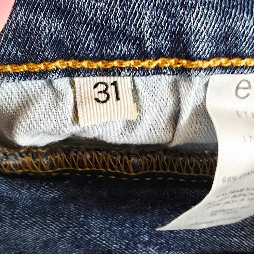 Ética Wide Leg Jeans Womens 31 Blue High Rise Raw Hem Sustainable Cropped Cotton